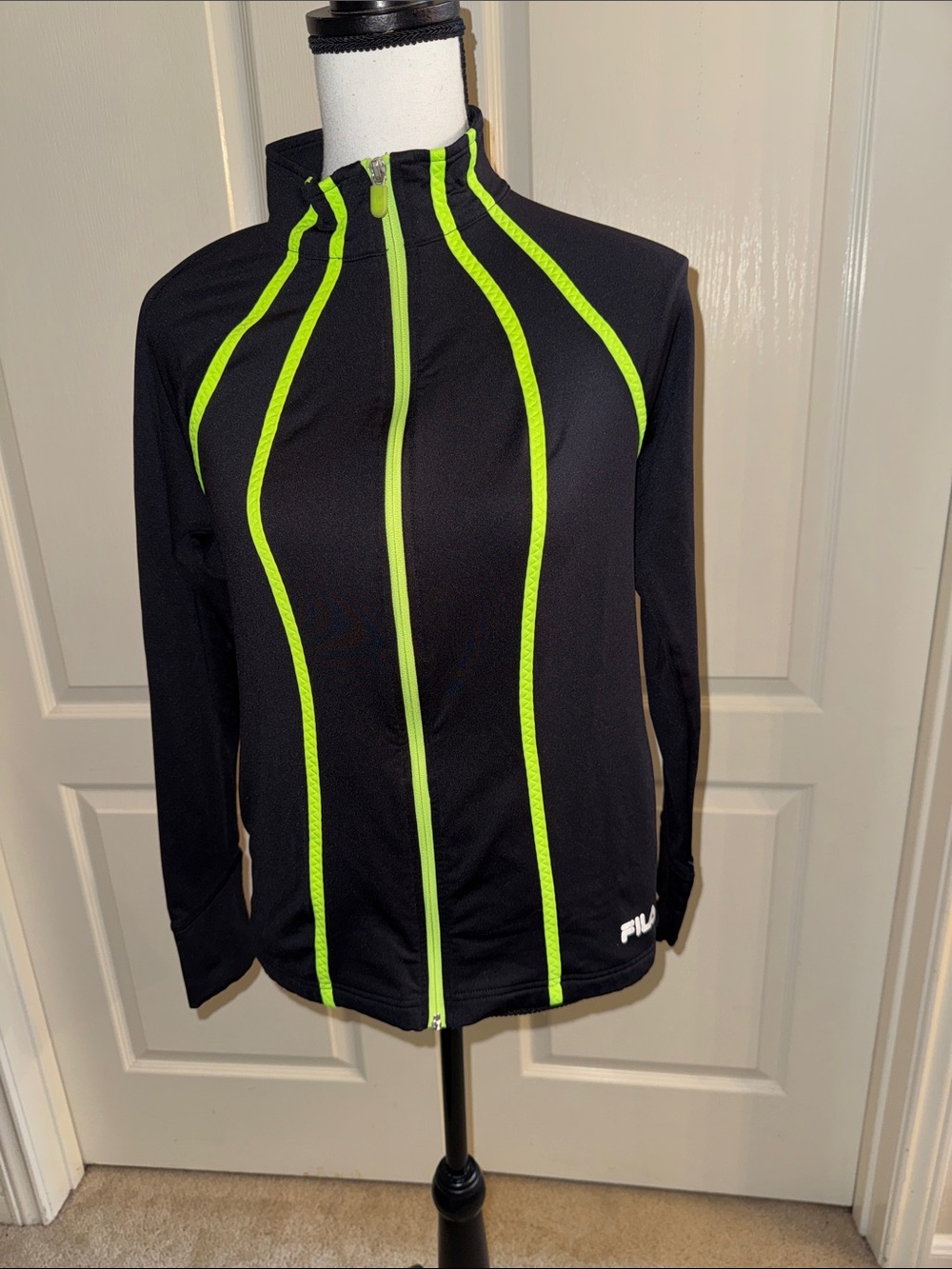 FILA -  Black Sports Jacket with Neon Green Trim - Size Medium